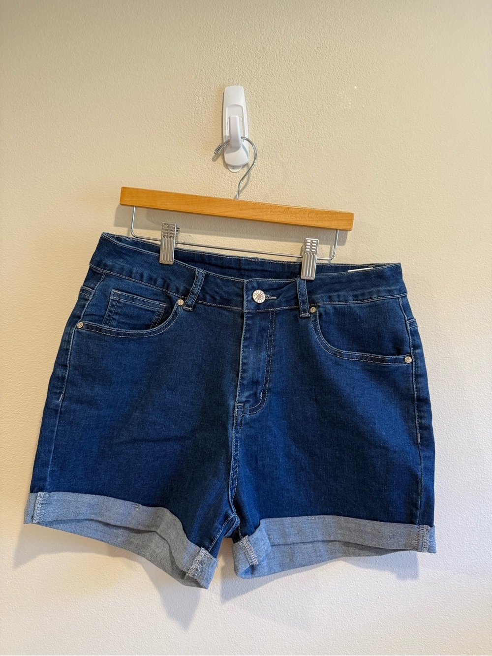 Women's Dark Blue Denim Roll-Cuff Shorts